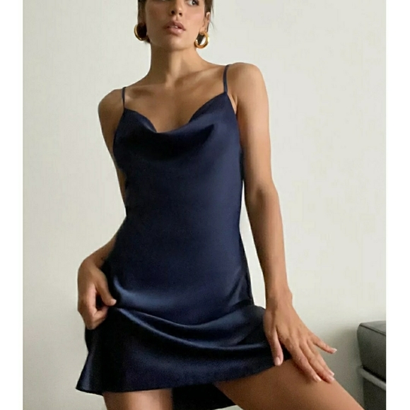 Urban Outfitters Mallory Slip Dress Navy - Picture 1 of 2